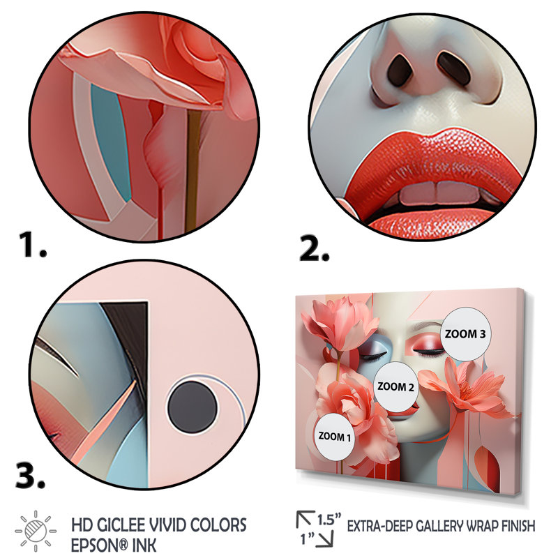 Cubisme rose pastel, femme, portrait II - mode, art mural, Cadre d'angle fermé noir, H 30 po x l 40 po x P 1,5 po