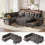  Canapé modulaire en coin capitonné avec canapé-lit, chaise de rangement et table d'appoint Benett-132785509
