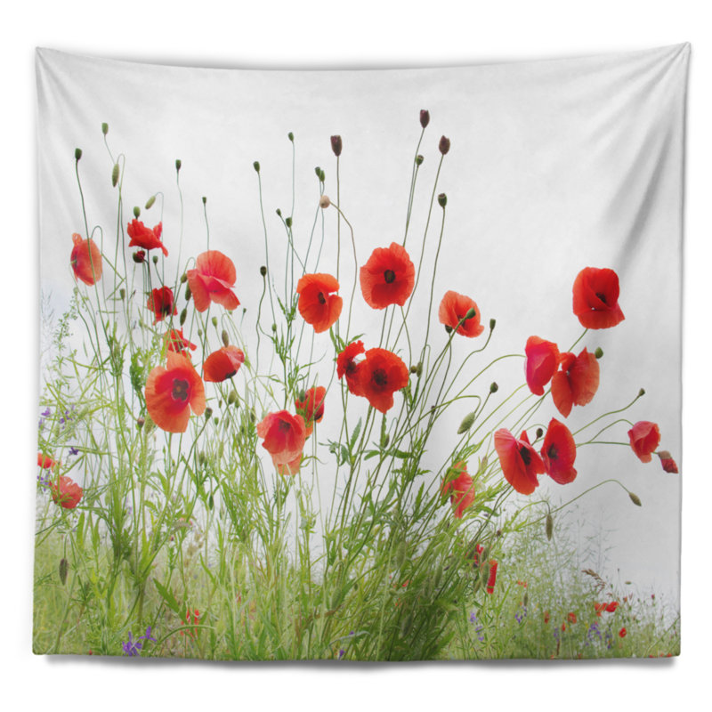 Tapisserie coquelicots sur fond blanc, H 32 po x l 39 po