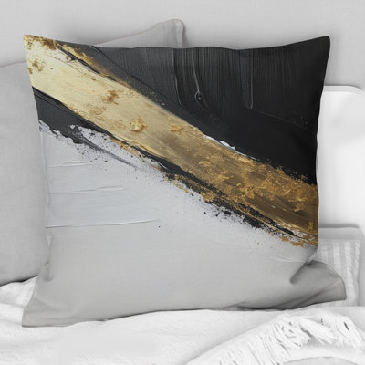 Minimal Joy In Black And Gold I - Abstract Painting Printed Throw Pillow