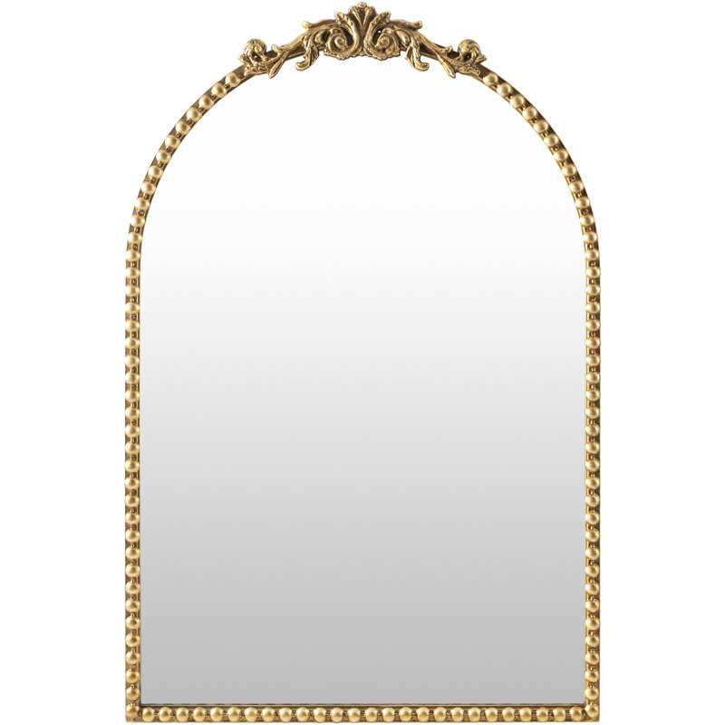 Anzlie Wrought Iron Arch Wall Mirror, 30" x 20", Gold