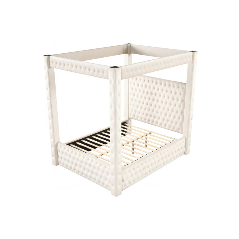 Luxueux grand lit à baldaquin en bois crème