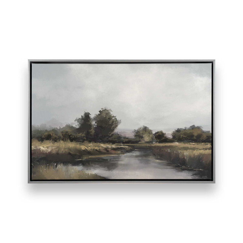 «Spring River» par Garima Dhawan, reproduction d'art sur toile, H 30 po x l 40 po, Cadre flottant, Argent argent