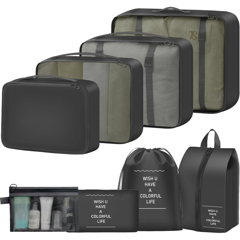 8 Set Packing Cubes for Travel Suitcase Organizer Bags Luggage Packing Cubes Set Travel Essentials Accessories（Black）