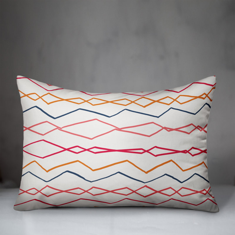  Coussin lombaire intérieur / extérieur Abstract Wavy Stripes, Orange / Bleu / Rouge, Pas de bourre