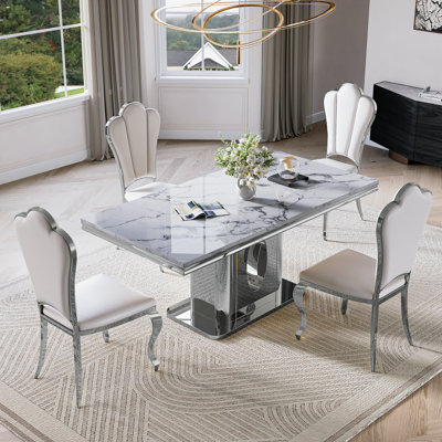 70.08"Faux Marble Pedestal Dining Set