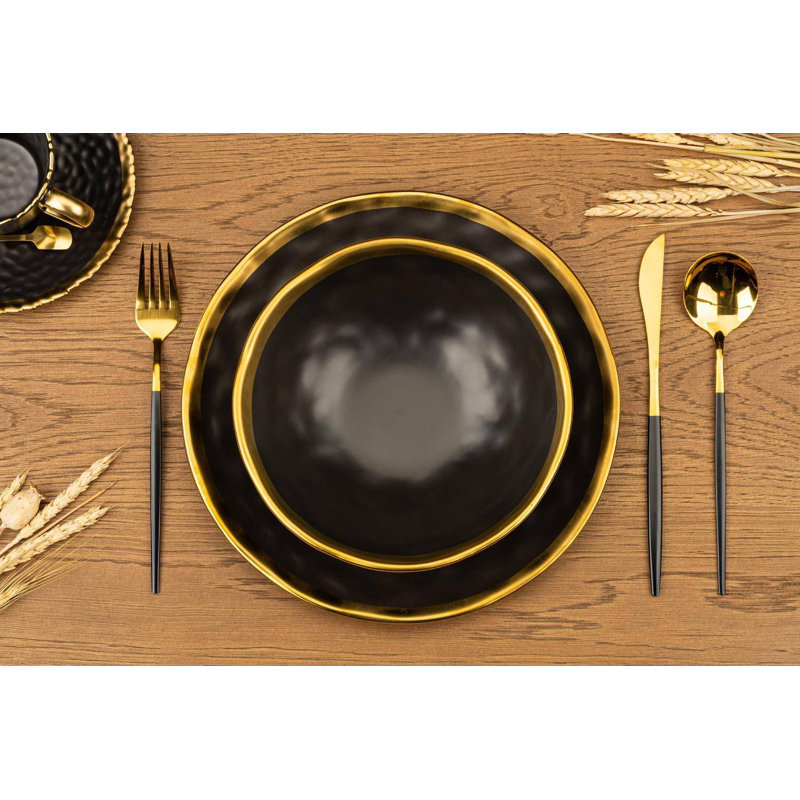 Spirgel Piece Ceramic Dinnerware Set - Service for 4, Black