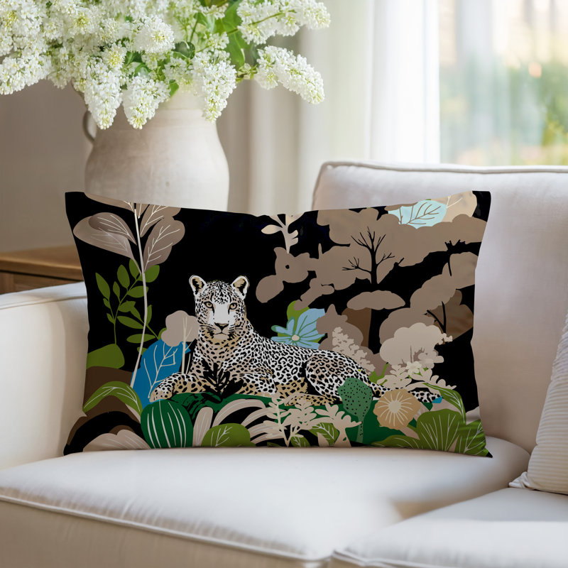 Oreiller rectangulaire réversible intérieur / extérieur Tai Leopard, Beige, Rectangle H 14 po x l 20 po