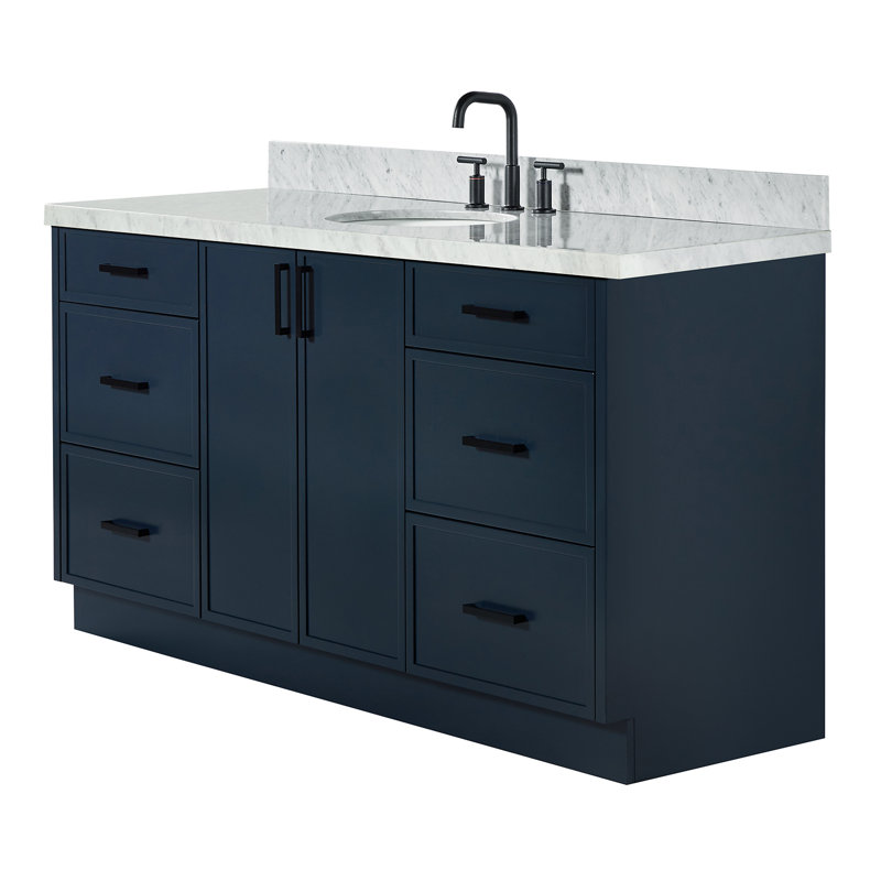 Meuble-lavabo simple 49 po avec plateau en marbre de Carrare italien ARIEL Kelly, Bleu minuit, 67"