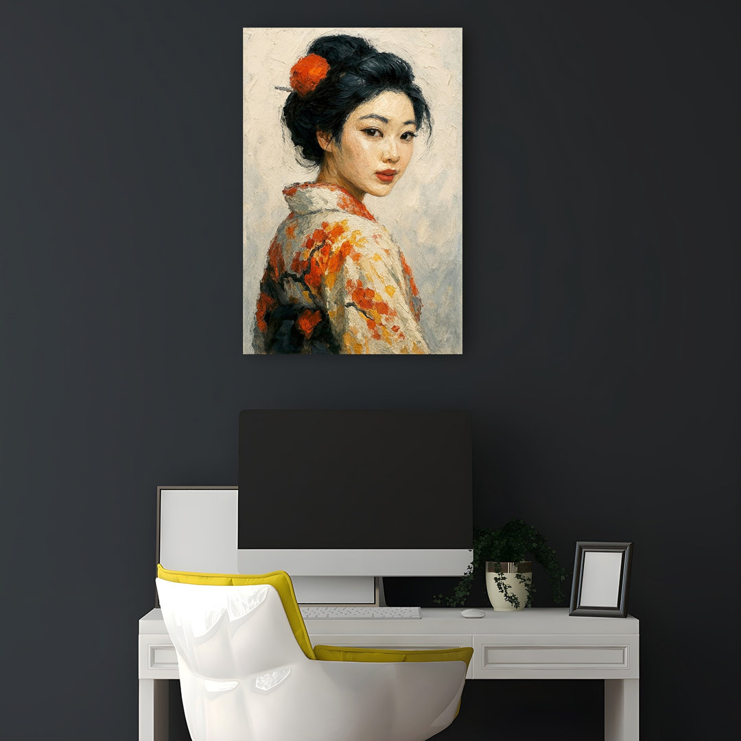 Serene Japanese Beauty Classic Delicate Elegant Flower Portrait Wall Art Print