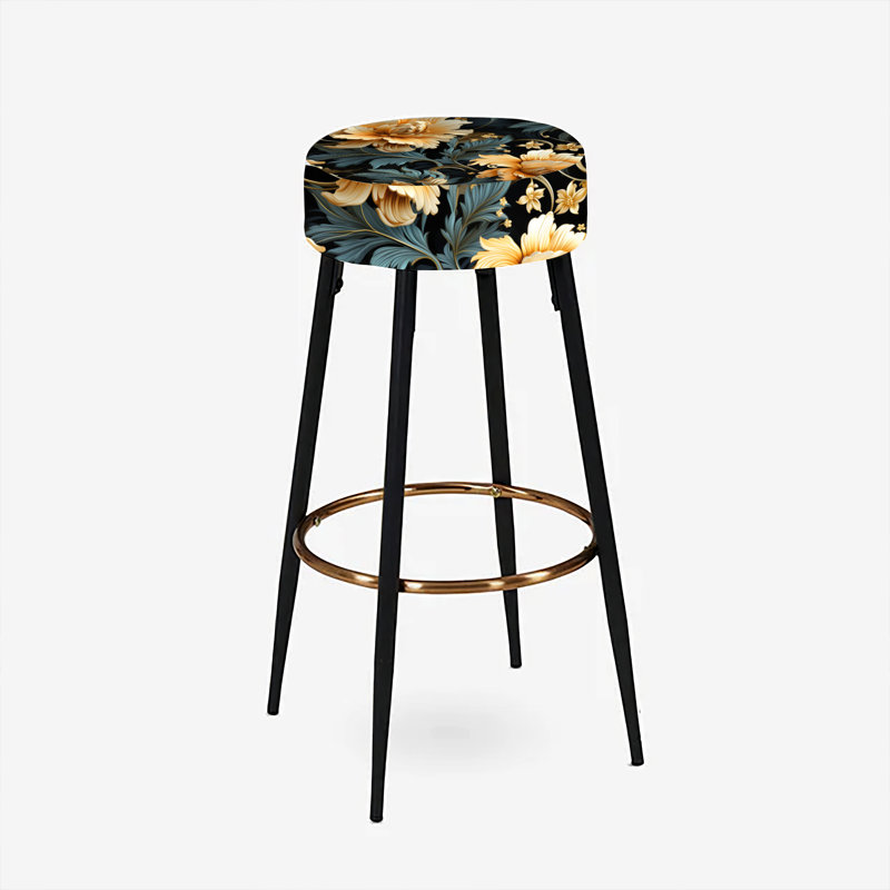 Golden and Dark Poppies Damask - Ensemble de 2 tabourets de bar damassés
