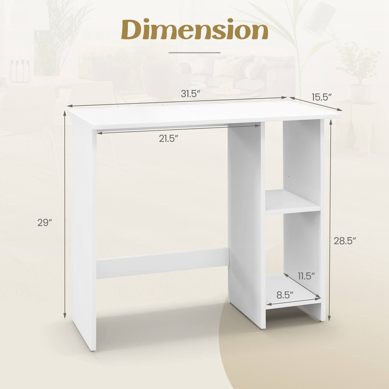Ebern Designs Small Computer Desk With Storage Modern Writing Desk With Adjustable Shelf, White