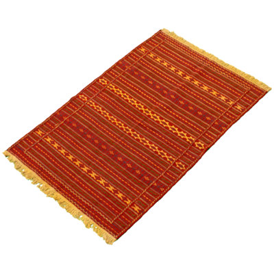 Tapis rouge / jaune en laine fabriqué à la main Kilim