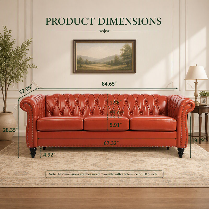 Canapé Chesterfield 84,65 po, Similicuir orange