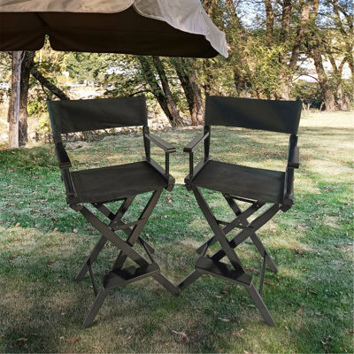 Casual Home Director's Chair, Black Frame/Black Canvas,Suitable For Adults, Foldable Style, 2Pcs/Set  Populus