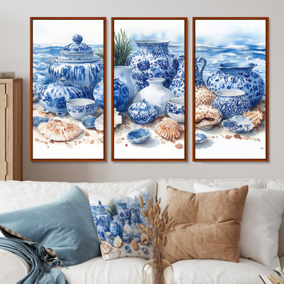 Beach Pottery In Blue And White Tones XIV - Beach Pottery Wall Art Set