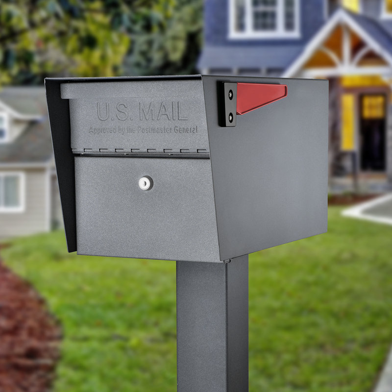 Steel Post Mounted Mailbox with Magnetic Closure, Granite