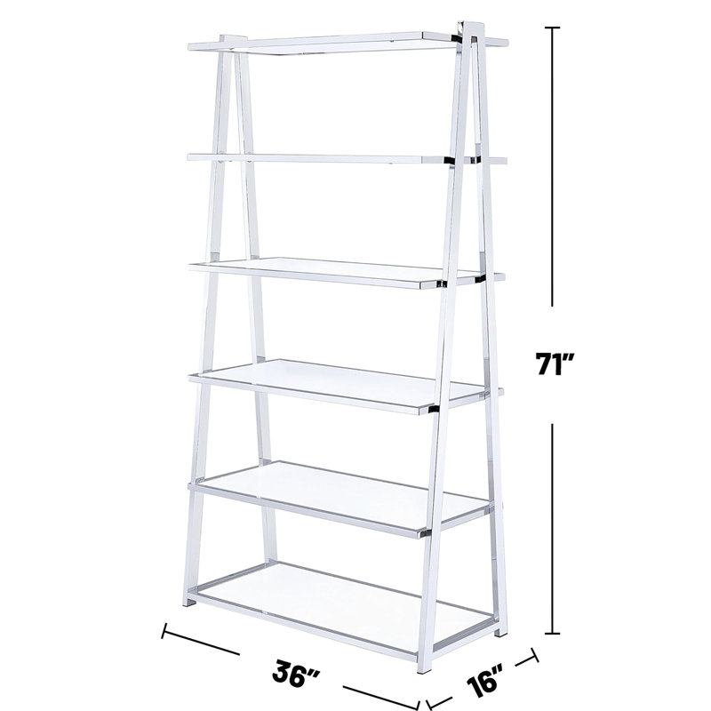 Étagère verticale blanche à 6 niveaux, de forme rectangulaire, avec panneau arrière ouvert, profondeur du produit : 35,58 cm, largeur : 15,75 cm, hauteur : 69,75 cm. Bibliothèque à 6 tablettes fixes, idéale pour ranger des livres ou des objets de décoration.