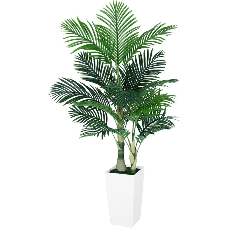 Palmier de canne doré 5 pi avec grand pot de fleurs blanc - Décoration d'intérieur pour la maison / bureau