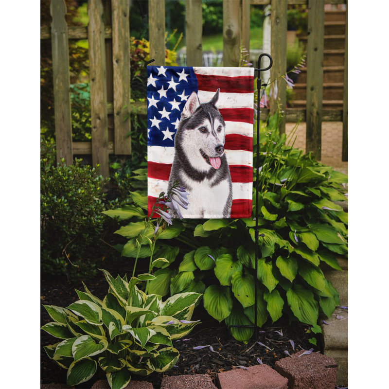 2 côtés en polyester de 2 côtés american drapeau de jardin, Malamute d'Alaska brun / blanc