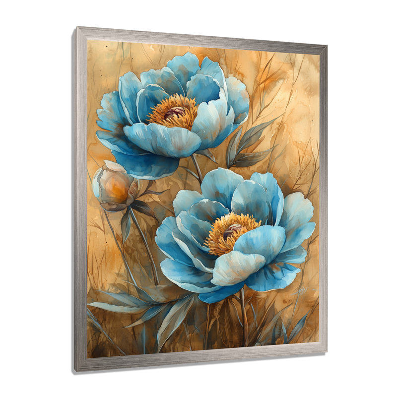 Bellamy - Floral Wall Art Living Room, Silver, 44" H x 34" W, Framed Print without Mat