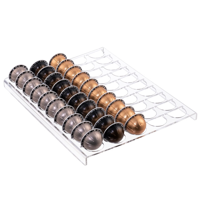 Le plateau de rangement transparent pour dosettes de café compatible avec la capsule Vertuoline, organisateur d'insertion de tiroir peut contenir 50 dosettes de comptoir pour la cuisine, la maison, le bureau
