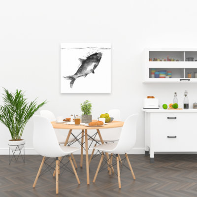 Happy Swimming Fish Grey Canvas | Aquatic Animals Home Decor