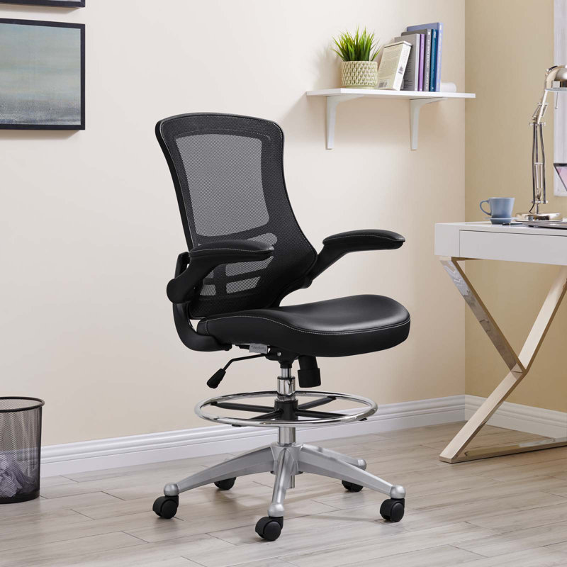Chaise de dessinateur en vinyle Attainment - tabouret de dessinateur avec accoudoirs relevables de Modway, Noir