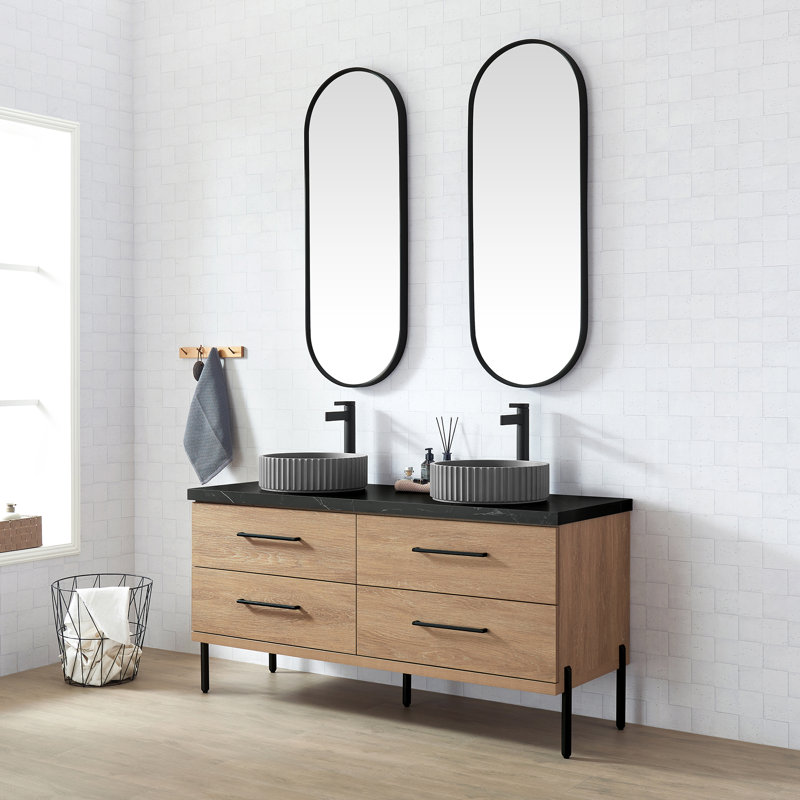 Meuble-lavabo double en chêne nord-américain Kaminski, 60"