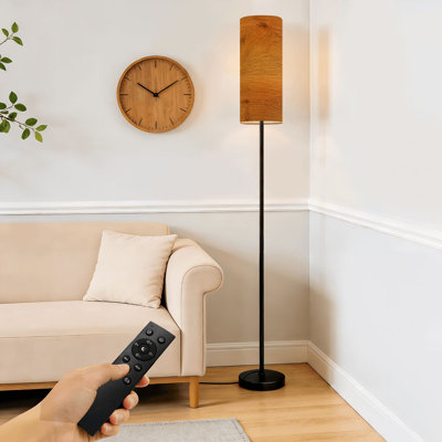 Floor Lamp  Natural Wood Grain Warm Brown Tones Dimmable Modern Standing Lamp with Remote Control Footswitch Bulb Lampshade Tall Pole Corner Lamp for Living Room Bedroom Office