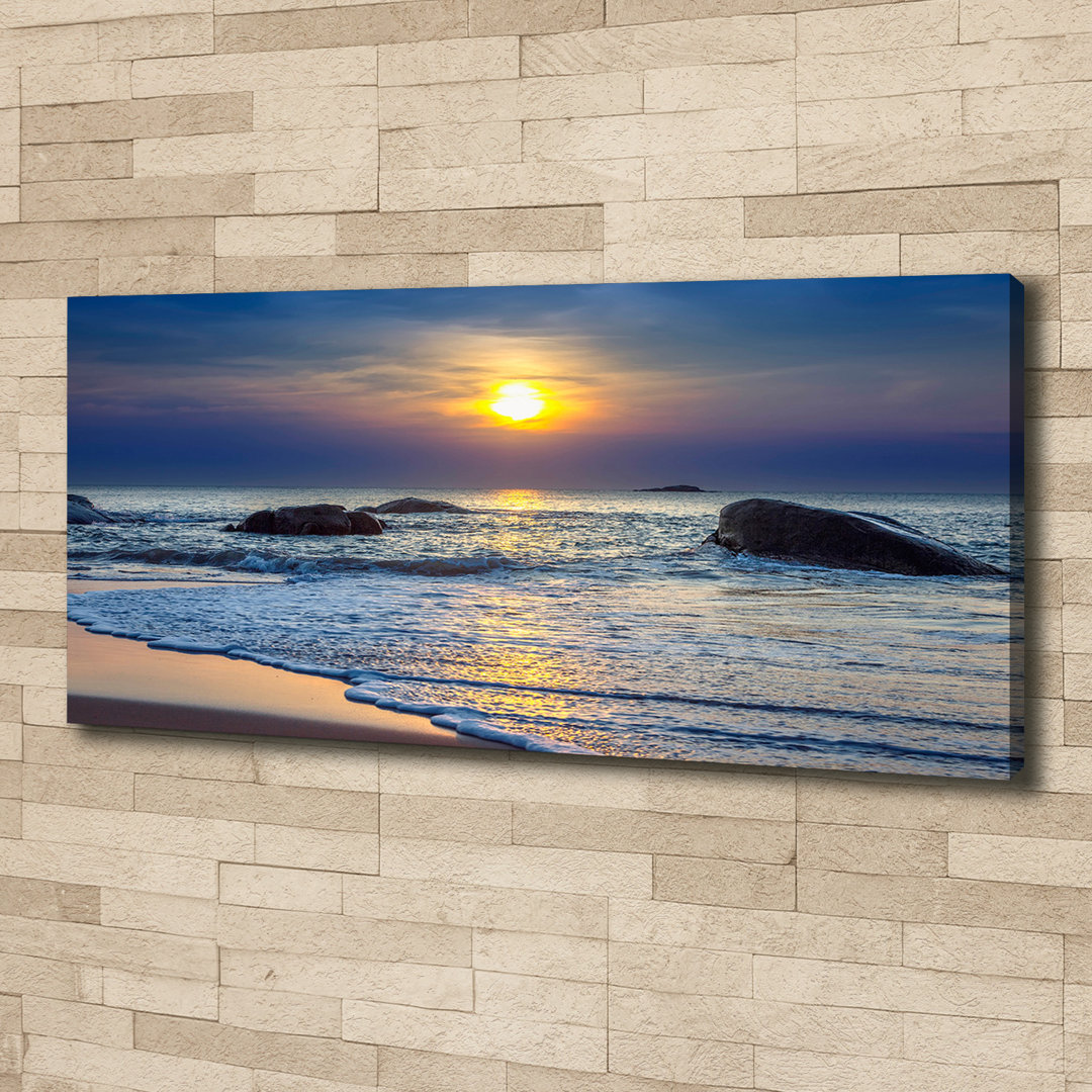 Leinwanddruck - Wandkunst - Drucke auf Leinwand - 125X50 Bildmotiv: Sonnenuntergang Meer