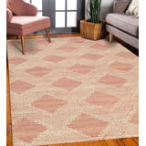 Hand Tufted Wool Geometric Area Rug in Pink