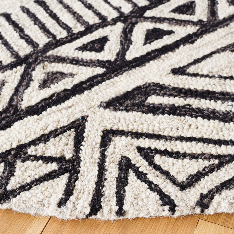 Armanii Metro Hand Tufted Wool And Cotton With Latex Geometric Rug, Round 6'