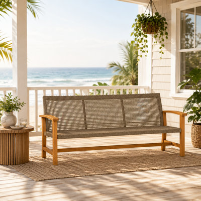 Outdoor Wicker Patio Bench with Acacia Wood Frame