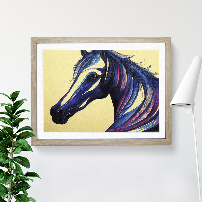 Horse Vol.2 Abstract 1 Piece Single Picture Frame Painting, 25cm H x 34cm W x 2cm D, Oak