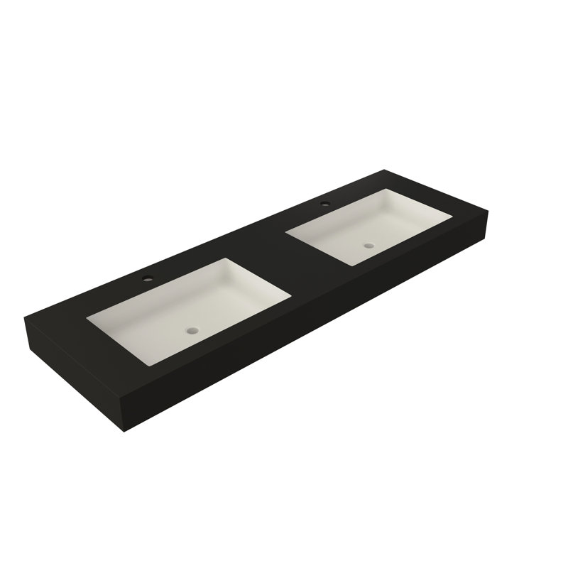 Meuble-lavabo pour salle de bain à surface solide en résine de pierre - noir mat, 47,2 po de profondeur, 19,08 de largeur, 4,17 po de hauteur, 54,58 lb, utilisation polyvalente, durabilité, option murale ou de comptoir, style intemporel,