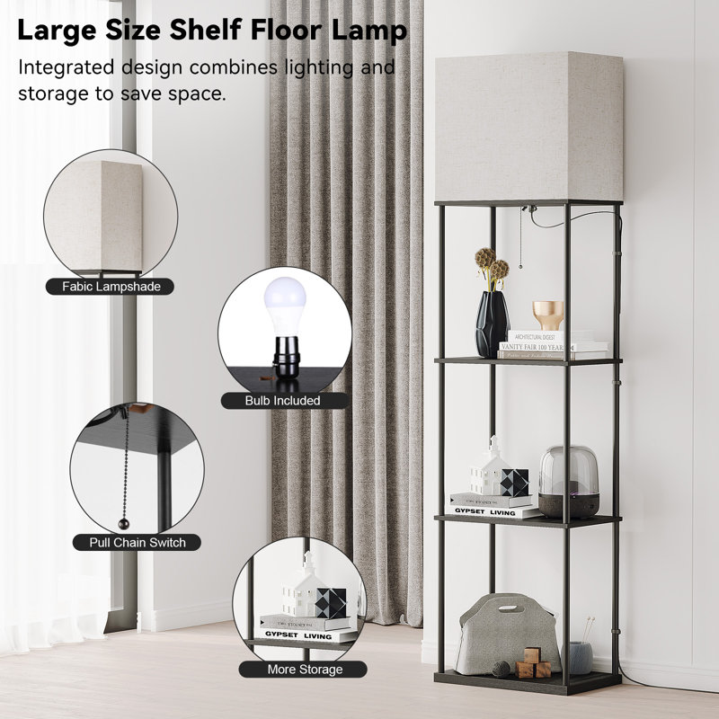 62.2'' Column Floor Lamp with 4-Tier Shelves