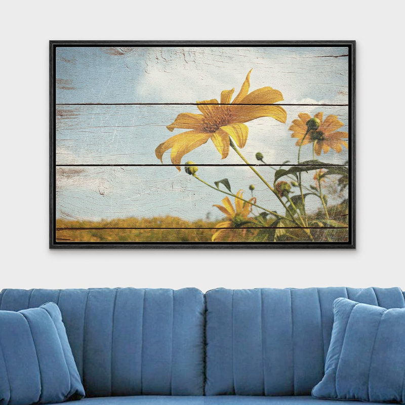 «Flower Blossom Yellow Wildflower Field» sur impression sur toile, Cadre flottant noir, H 24 po x l 36 po