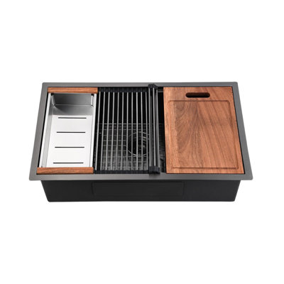 Évier de cuisine encastré noir bronze - Évier de cuisine encastré en acier inoxydable, évier simple encastrable avec accessoires