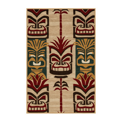  Tapis hawaïen lavable avec visages Tiki