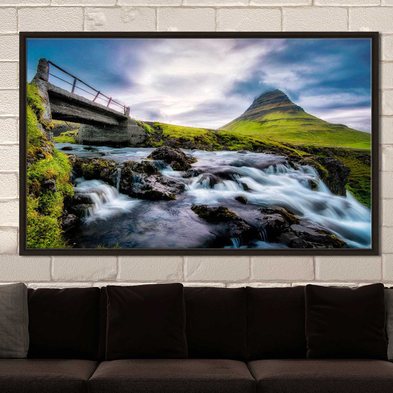 " An Evening At Kirkjufellfoss " by Andy Amos, 21.5" H x 33.5" W x 2" D, Espresso Floater Frame
