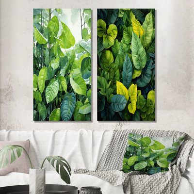 Feuilles de forêt urbaine - ensemble de 2 impressions sur toile de feuilles
