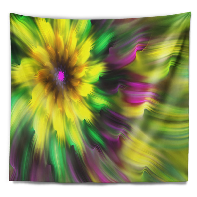 Tapisserie florale exotique jaune, H 68 po x l 80 po