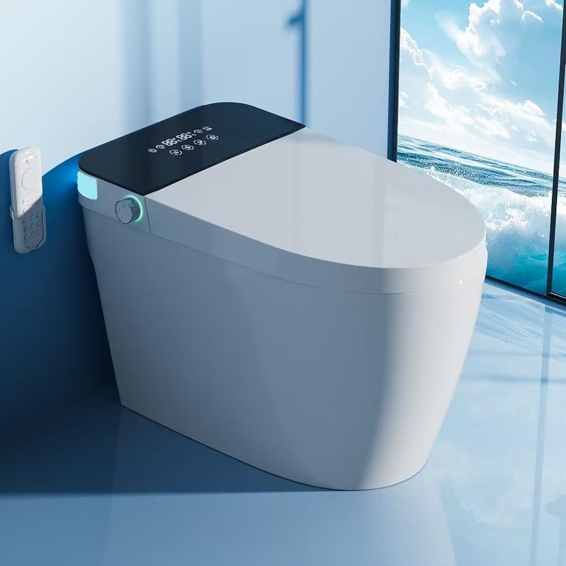 TDH Smart Toilet with Powerful Flush,Auto Open Close,Warm Water and Dry,toilet bidet built in Fahrenheit LED Display,Heated Seat, Foot Sensor,Tankless Toilets with Remote Control