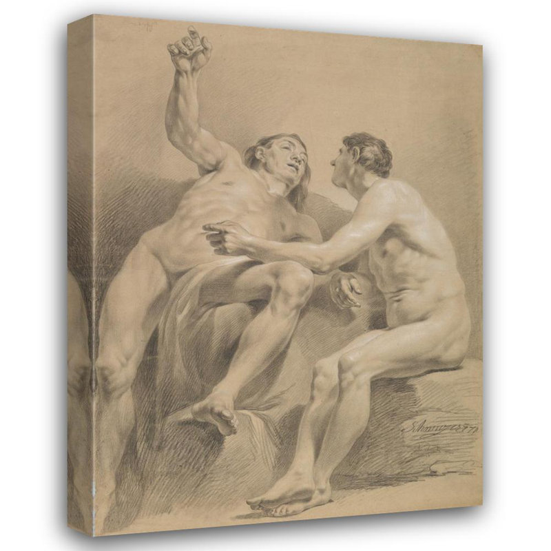 "Two Male Nudes, One Seated and One Semi-Reclining" by  Jakob Matthias Schmutzer - Gallery Wrap Canvas Wall Art