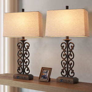 Barbe 25" Art Table Lamp Set With USB Ports
