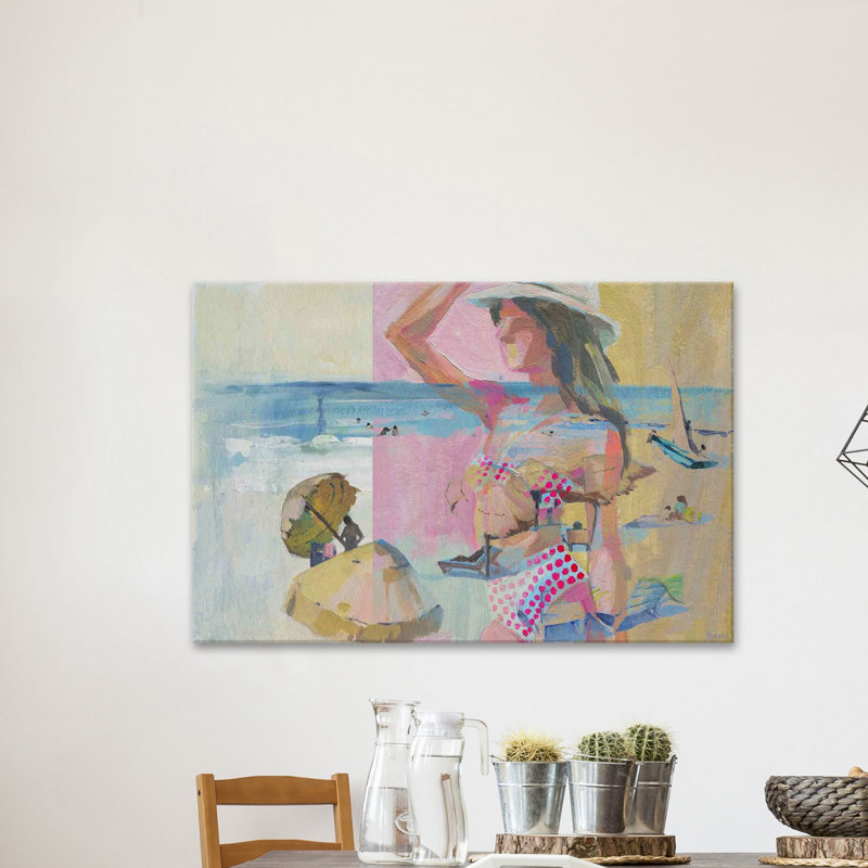 « rose pois point tapis bikini »-impression sur toile tendue, 30 po x 45 po