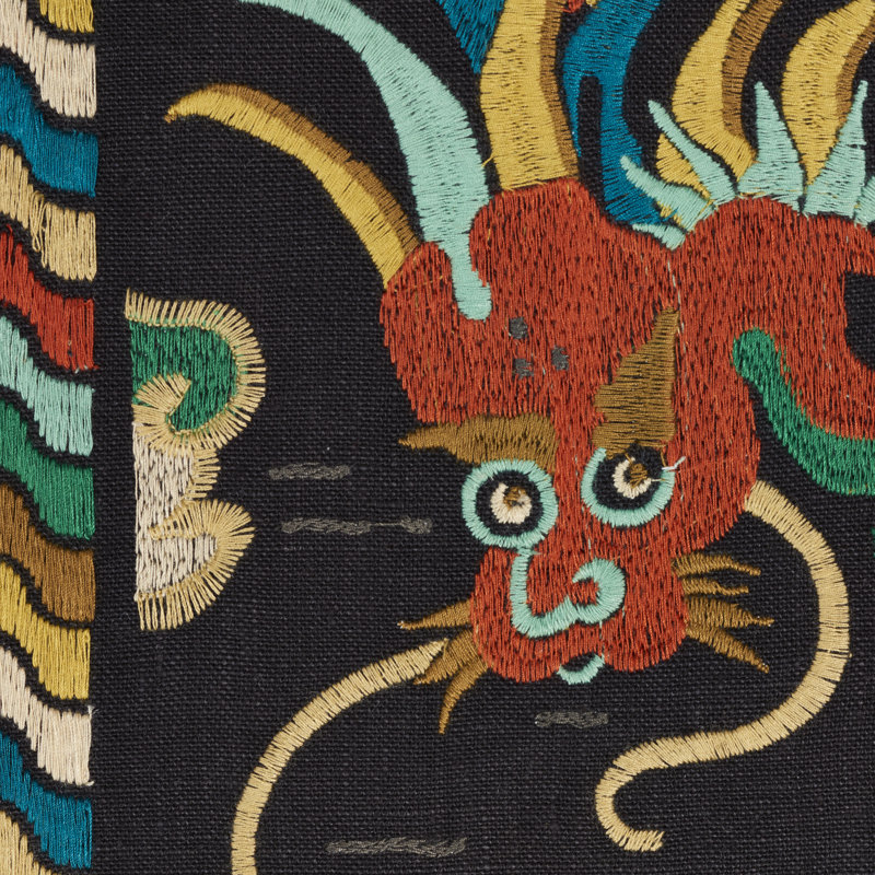 Lotan Dragon Embroidery Fabric, Black