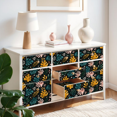 Peel and Stick Wallpaper Contact Paper Tropical Leaf Vibrant Colours Black Self Adhesive and Removable 24in x 118in(60x300cm)