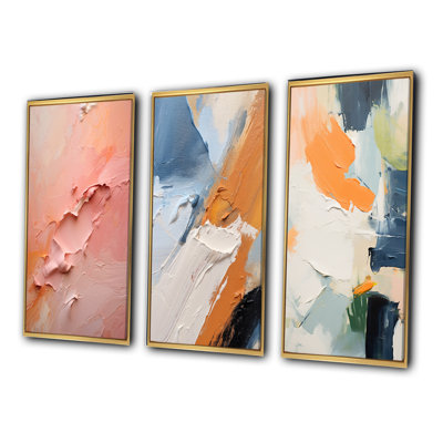 Gentle Pink Serenity Abstract Painting - Abstract Painting Art Set Of 3 Pieces